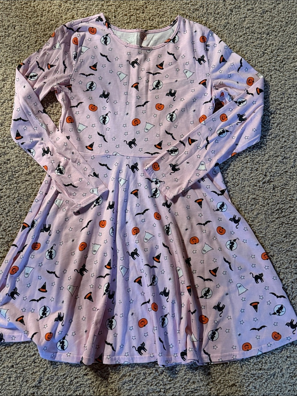 NWOT Girls' Pink Halloween Print Long-Sleeve Dress